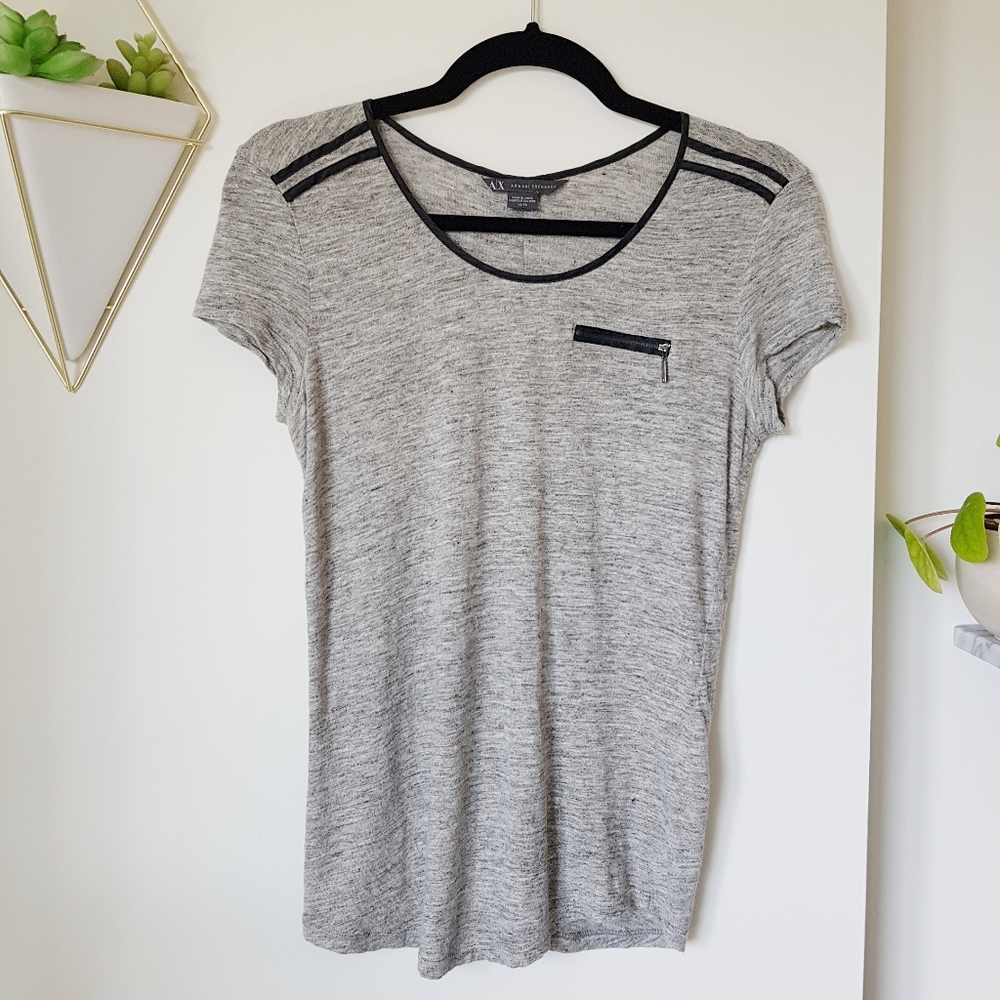 ARMANI EXCHANGE A/X Linen Tee Grey w/ Silk Trim XS